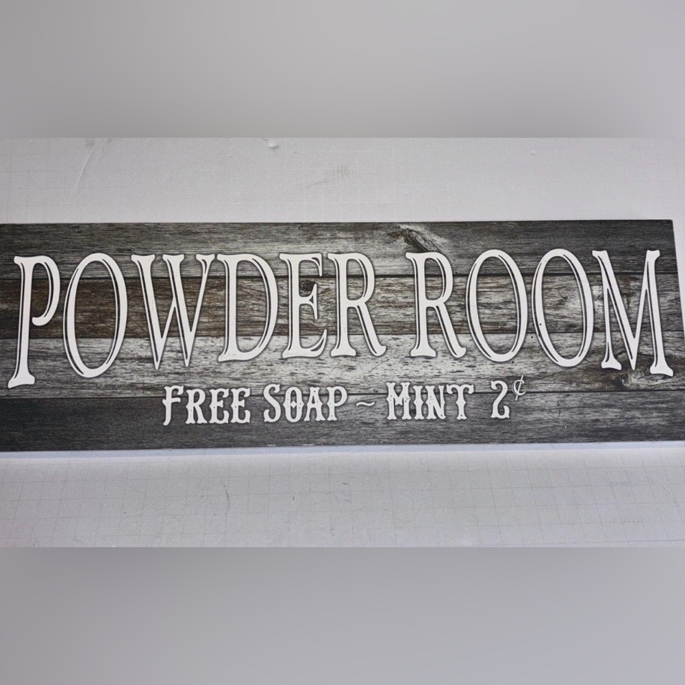 Powder Room Bathroom Decor Rustic‎ Wood Wall Sign Farmhouse Plaque 6" x 18" Gray